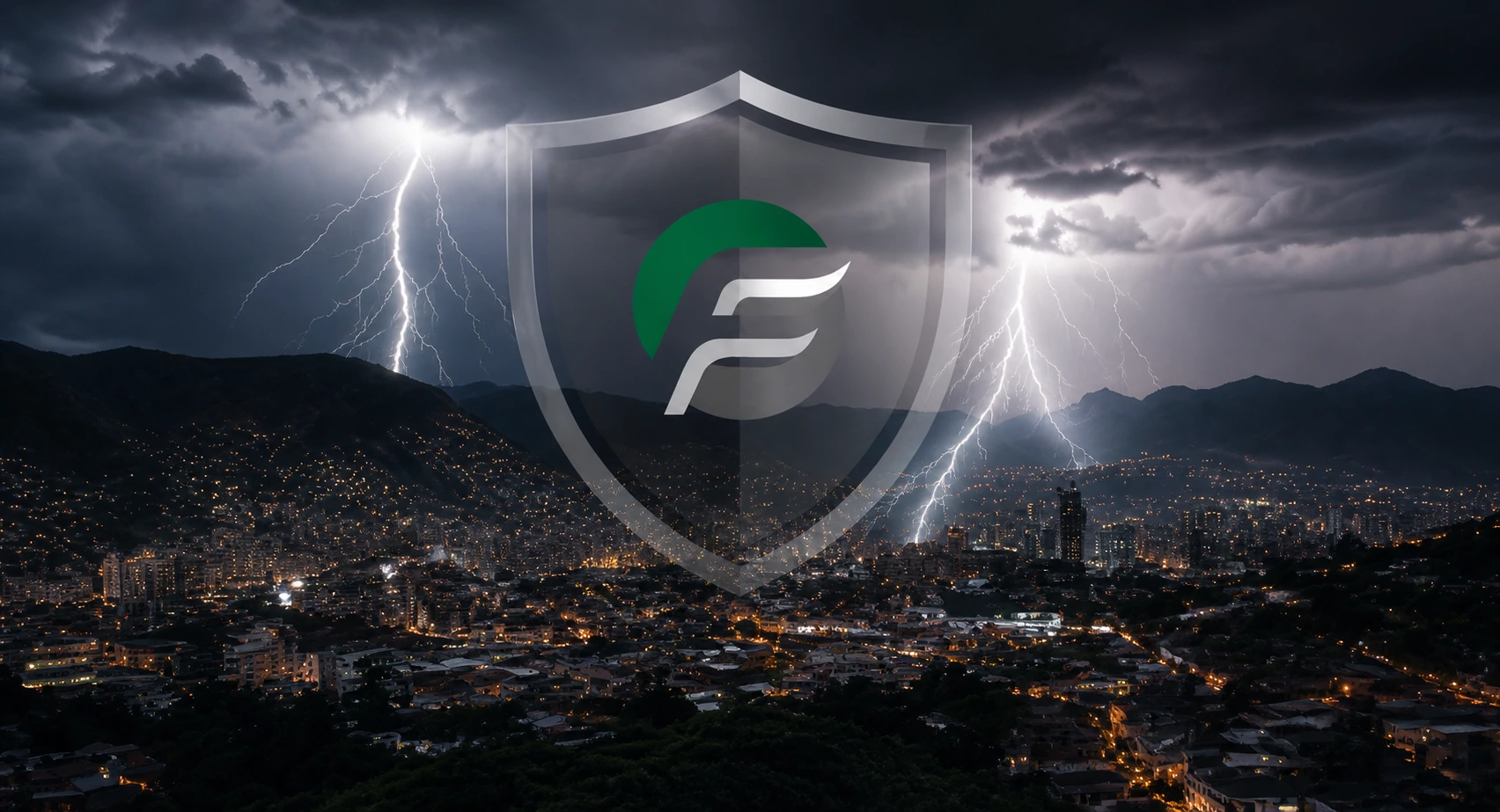 Escudo protegendo uma cidade durante uma tempestade